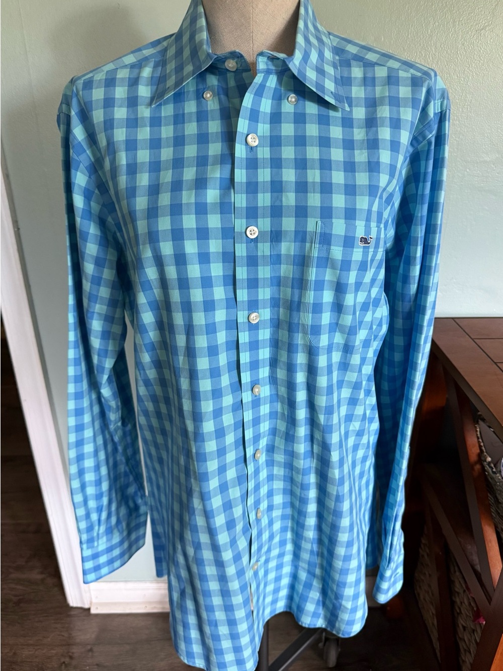Vineyard Vines Blue Plaid Slim Fit Tucker Cotton Button Down Shirt Size Large